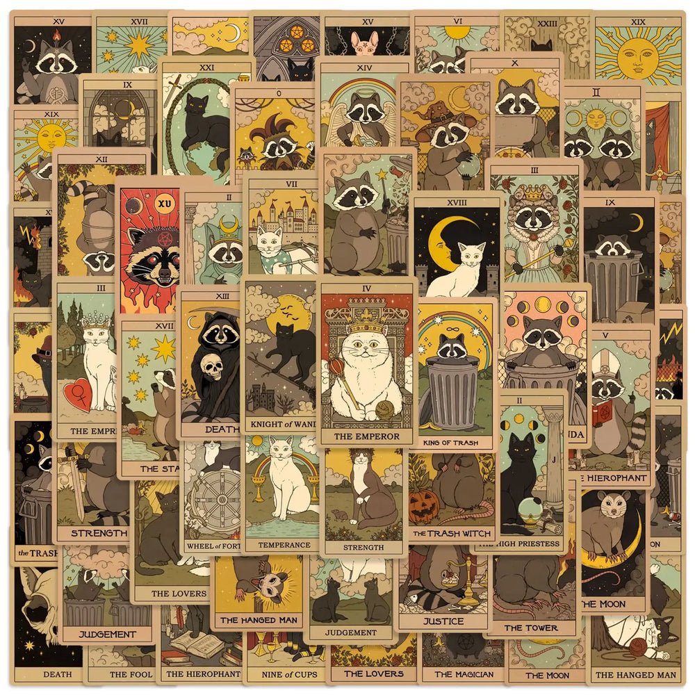 Cartoon Gothic Tarot Cat Stickers for Scrapbooking, Phone, Laptop, Guitar, Skateboard, Suitcase - 10/30/60pcs (ONLINE ORDER ONLY)