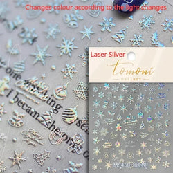 Winter Christmas Crystal Delicate Hexagon Romantic Laser Silver Chic Snowflakes Self Adhesive Nail Art Sticker 5D Manicure Decal (ONLINE ORDER ONLY)