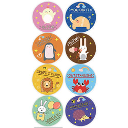 100-500pcs Animal Reward Stickers Adorable Round Kids Motivational Sticker Cartoon Incentive Teacher Gift Sealing Label (ONLINE ORDER ONLY)