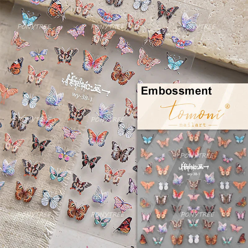 Delicate Dreamy Petal Star Tulip Flower Purple Bowknot Butterfly Illusion Chic Relief Adhesive Nail Art Stickers Manicure Decals (Online Order Only)