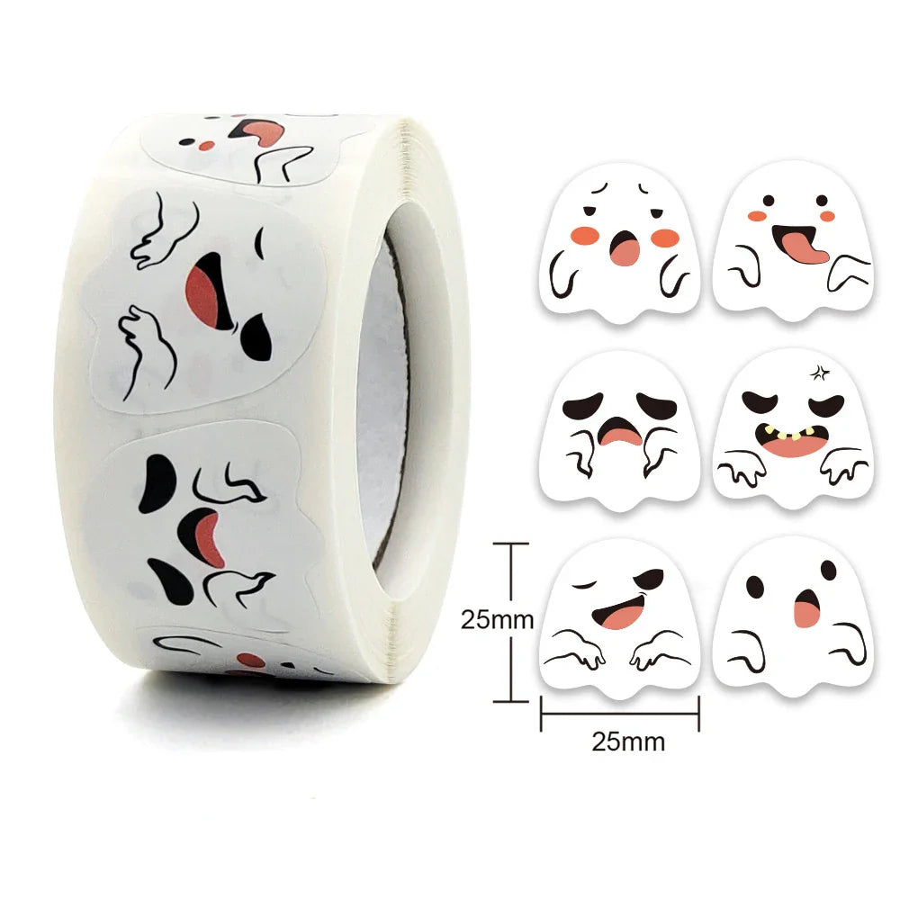 100-500pcs Halloween Sticker Ghost Labels Gift Candy Bags Seal Stickers Halloween DIY Package Paper Sticker Party Decoration (Online Order Only)