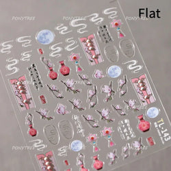 Orchid Daisy Chrysanthemum Peach Blossom Lotus Flower Vase Floral Art Fan Wintersweet Adhesive Nail Art Stickers Manicure Decals (Online Order Only)