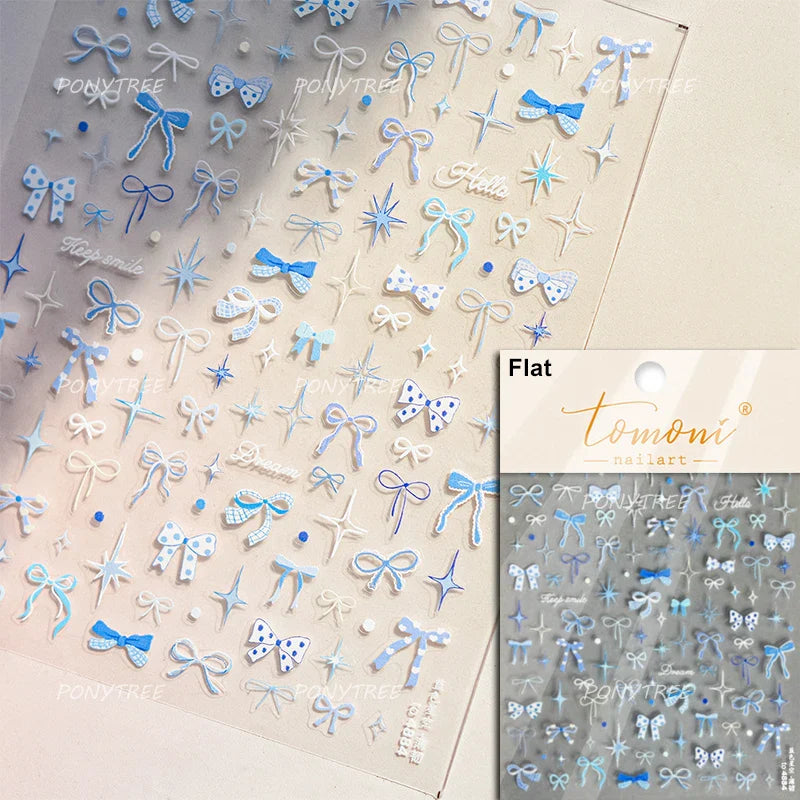 Pink Bowknot Star Moon Starburst Sun Polar Day Polar Night Sword Rose Flower Wreath Adhesive Nail Art Stickers Manicure Decals (ONLINE ORDER ONLY)