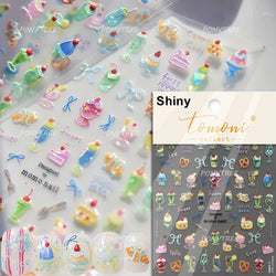 Toast Butter Brioche Bread Dim Sum Cookie Cherry Pudding Food Fork Doughnut Relief Adhesive Nail Art Stickers Manicure Decals (ONLINE ORDER ONLY)