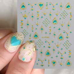 1pc Bohemian Valentine Nail Stickers 3D Self-Adhesive Fantasy Nail Art Glitter Sun, Heart, Lock, Star & Moon Designs Nail Decals (ONLINE ORDER ONLY)