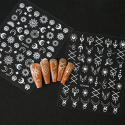 12PCS White Flowers Leaves 3D Nail Stickers Star/Moon/Sun Nail Art Decoration Decals Geometric Flower Stickers Nail Art Supplies (ONLINE ORDER ONLY)