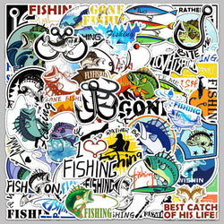 50pcs Fishing Graffiti Stickers for Helmet, Wall, DIY Decoration with Storage Box (Online Order Only)