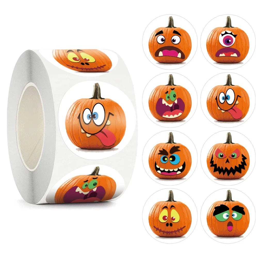 500pcs/roll Halloween Sticker Ghost Labels Gift Candy Bags Seal Stickers Halloween DIY Package Paper Sticker Party Decoration (Online Order Only)