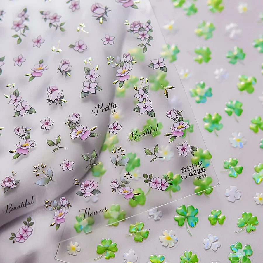 Pink Hot Stamping Flower Charm Peach Blossom Canglan Clover Daisy Pearl Self Adhesive Nail Art Decoration Sticker Manicure Decal (ONLINE ORDER ONLY)