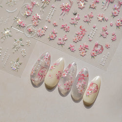 Pink Peach Blossom Flower White Pear Romantic Archaistic Swallow Window Adhesive Nail Art Stickers Rhinestone Manicure Decals (ONLINE ORDER ONLY)