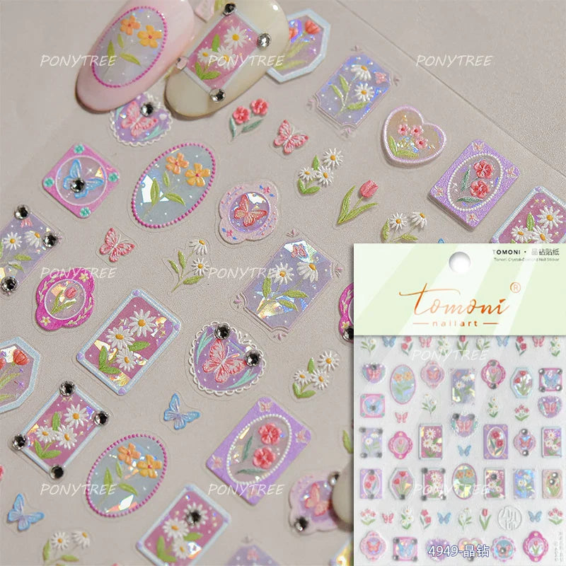 Cute  Pink Blue Nature Tulip Star Heart Butterfly Peach Blossom Jelly Embossed Relief Adhesive Nail Art Stickers Manicure Decals (ONLINE ORDER ONLY)