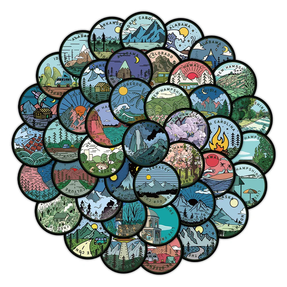 10/30/60PCS America Tourism Landscape Map Stickers Aesthetic Graffiti Decals PVC Waterproof Skateboard Phone Laptop Bike Sticker (Online Order Only)
