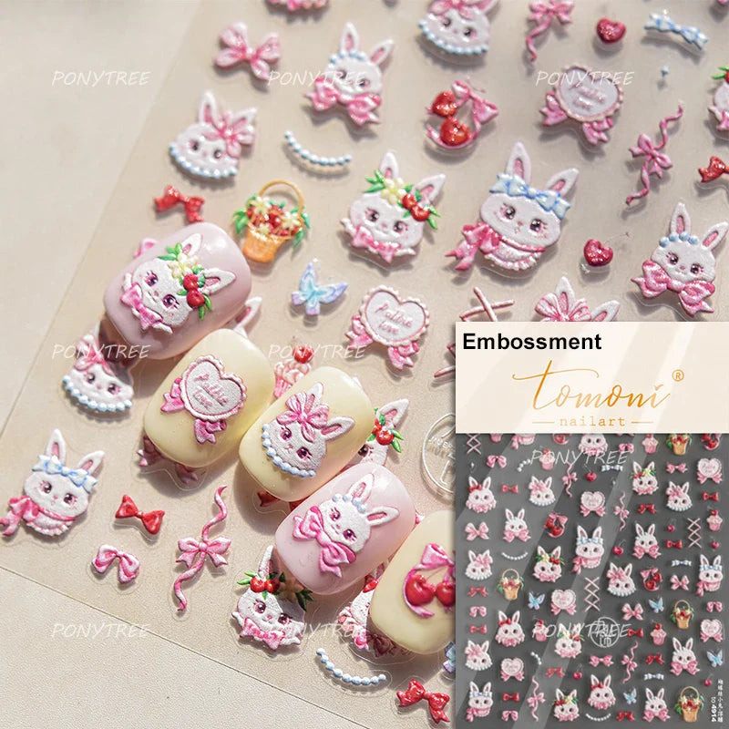 Graffiti Rabbit Dog Bunny Milk Strawberry Jewel Candy Knife Envelope Soft Relief Adhesive Nail Art Stickers Cute Manicure Decals (Online Order Only)
