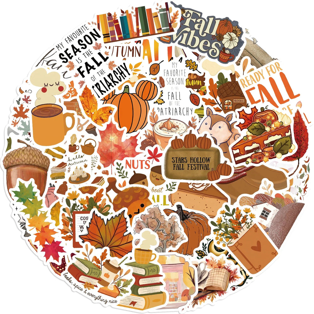 50pcs Dream Fall Maple Leaves Autumn Sticker Travel Suitcase Phone Laptop Luggage Classic Stickers Home Decor Diy Kids Girl Toys (ONLINE ORDER ONLY)