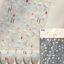 Hazy Feeling Bluestar-Amsonia Hubristic Blue Star Flower Floral Print 5D Soft Embossed Adhesive Nail Art Sticker Manicure Decals (ONLINE ORDER ONLY)
