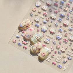 Cream Wind Cat Rabbit Kitten Bunny Bowknot Flower Butterfly Cake Cherry Tulip 5D Self Adhesive Nail Art Stickers Manicure Decals (Online Order Only)