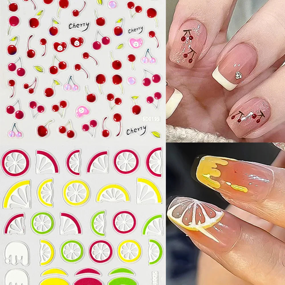 1Pc Summer Nail Art Sticker Lemon Nail Decal Nail Art Supplies Cute Fruit Strawberry Cherry Watermelon Avocado Lemon Nail Design (ONLINE ORDER ONLY)