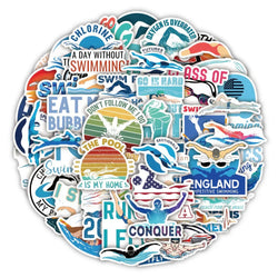 Sports Swimming Stickers for Phone Laptop Luggage Skateboard - Fun Kids Gift (10/30/52PCS) (ONLINE ORDER ONLY)