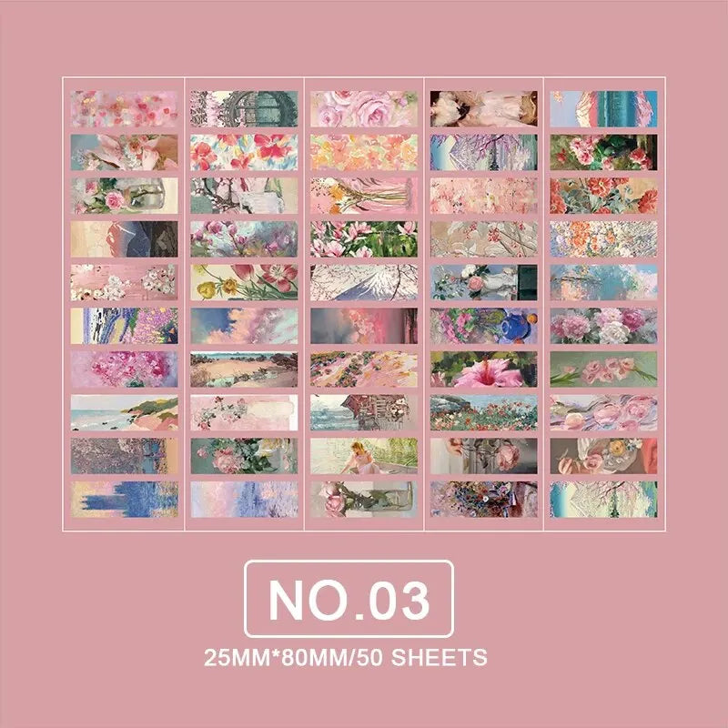 50 Sheets/book of Washi Paper Sticker Book Retro Oil Painting Style DIY Handbook Photo Album Decorative Materials (Online Order Only)