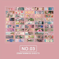 50 Sheets/book of Washi Paper Sticker Book Retro Oil Painting Style DIY Handbook Photo Album Decorative Materials (Online Order Only)