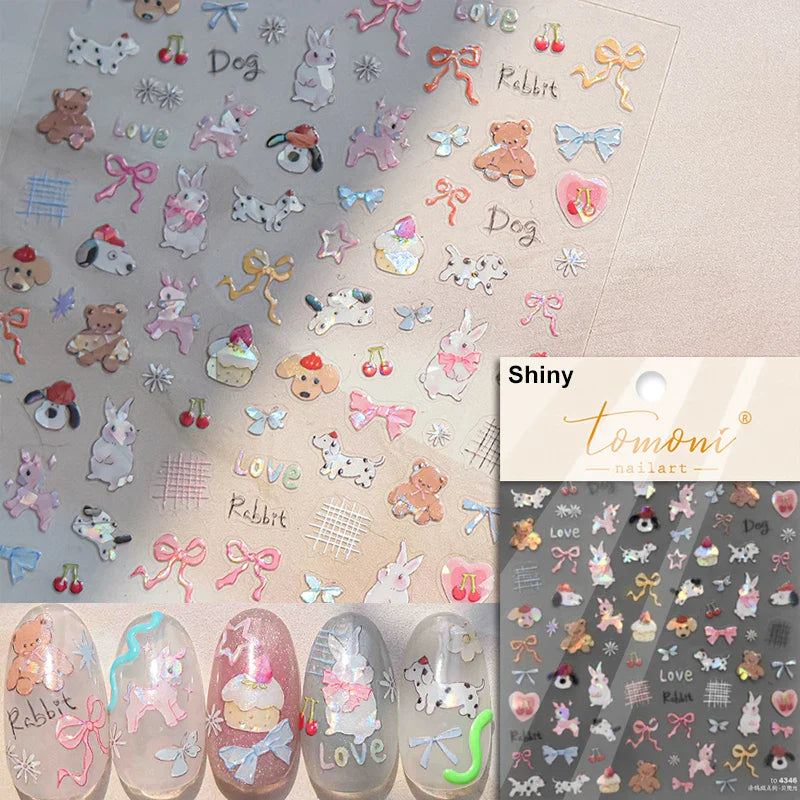 Lovely Pink Red Cherry Fruit Love Heart Star Lucky Letter Bowknot Romantic Adhesive Nail Art Stickers Rhinestone Manicure Decals (Online Order Only)