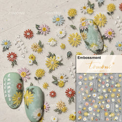 Embossed Shiny Vigor Sunflower Turnsole Vitality Butterfly Daisy Oil Painting Plant 5D Adhesive Nail Art Sticker Manicure Decals (ONLINE ORDER ONLY)