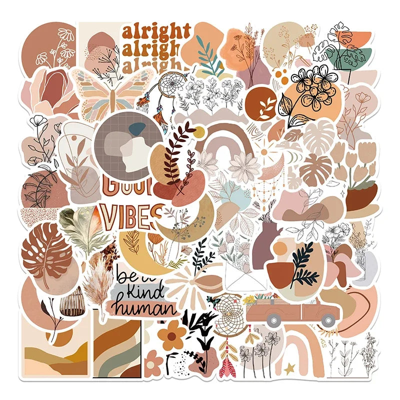 10/30/50PCS Kawaii Bohemian Flower Sticker Aesthetic PVC Decoration Scrapbooking Children's Stationery School Supplies for Kids (ONLINE ORDER ONLY)
