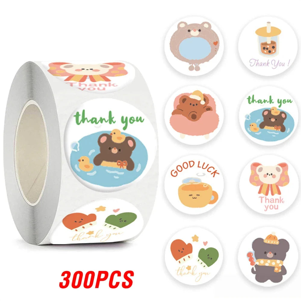 100-500pcs Cartoon Animals Sticker for Children 8 Designs Cute Thank You Scrapbooking Stationery Sealing Labels Rewards Stickers (ONLINE ORDER ONLY)