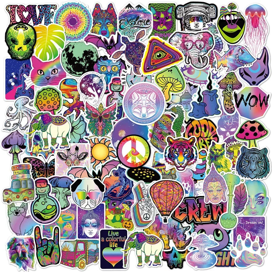 120 PCS Cartoon Psychedelic Stickers for Laptop Skateboard Motorcycles Bike Cars Fridge Waterproof Trippy Stickers for Kid (ONLINE ORDER ONLY)