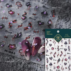 Retro Red Butterfly Snake Rose Flower Evil Eyes Gothic Architecture Cross Dark Self Adhesive Nail Art Stickers Manicure Decals (ONLINE ORDER ONLY)