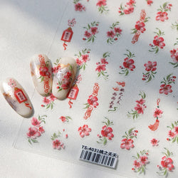 Graceful Peach Blossom Blessing Sachet Pretty Buckle Tassels Pendant Antique Radiant Adhesive Nail Art Stickers Manicure Decals (ONLINE ORDER ONLY)