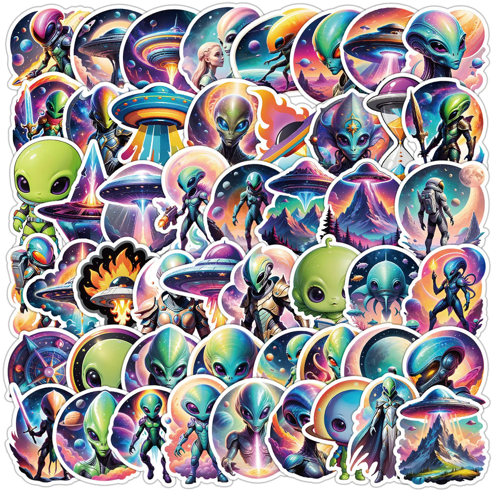 50Pcs Alien Graffiti Stickers for Helmet, Wall, Desktop Decoration (Online Order Only)