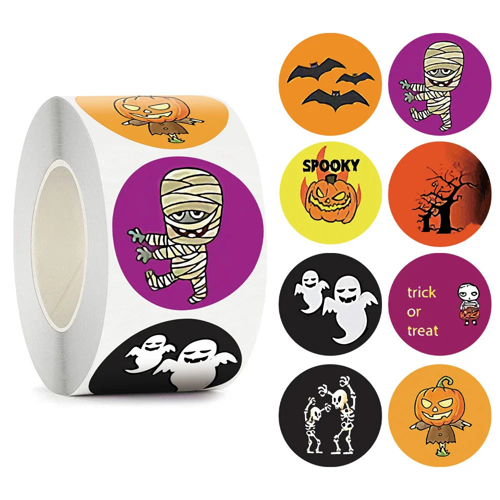 500pcs/roll Halloween Sticker Ghost Labels Gift Candy Bags Seal Stickers Halloween DIY Package Paper Sticker Party Decoration (Online Order Only)