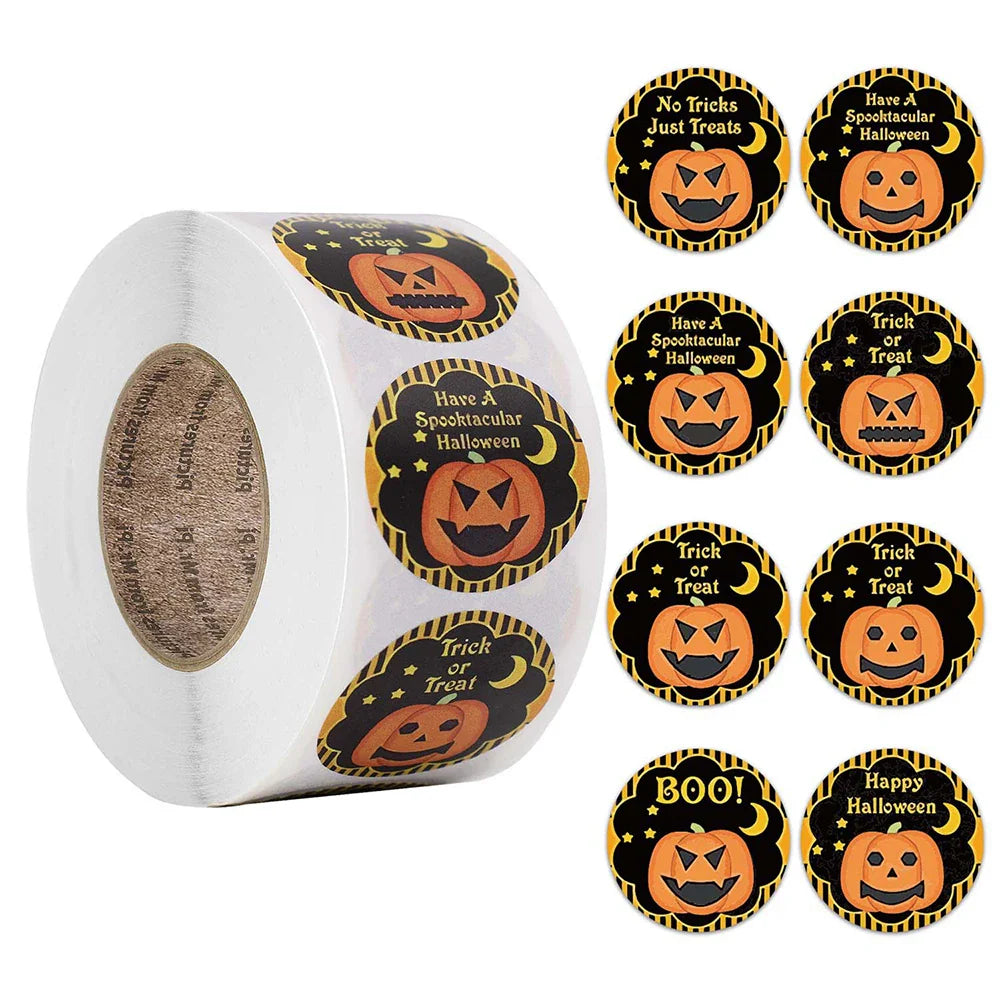500pcs/roll Halloween Sticker Ghost Labels Gift Candy Bags Seal Stickers Halloween DIY Package Paper Sticker Party Decoration (Online Order Only)