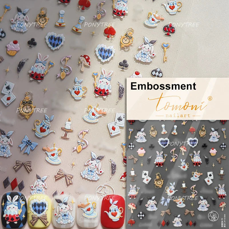 Graffiti Rabbit Dog Bunny Milk Strawberry Jewel Candy Knife Envelope Soft Relief Adhesive Nail Art Stickers Cute Manicure Decals (Online Order Only)
