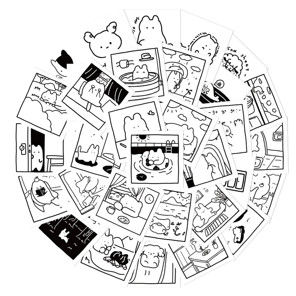 Black White Cartoon Animal Stickers for Kids - Phone, Notebook, Fridge, Laptop Decals (10/30/40pcs) (Online Order Only)