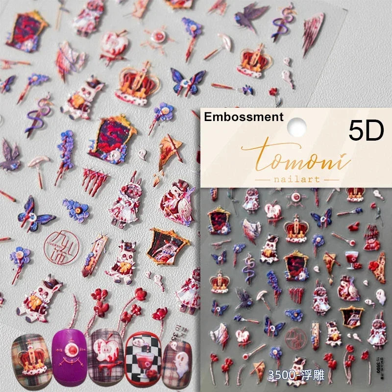Gothic Dark Spider Butterfly Cross Flame Wings Halloween Horror Rose Flower Rabbit Pumpkin Bear Nail Art Stickers Manicure Decal (ONLINE ORDER ONLY)