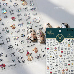 Spring Dog Bear Toy Rose Flower Floral Print Letter Bone Butterfly Cat Puppy Relief Adhesive Nail Art Stickers Manicure Decals (Online Order Only)