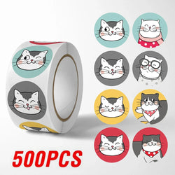 100-500pcs Cartoon Cat Stickers Round Adhesive Labels For Student Teacher Prize Business Gift Wraps Decorative Stickers (ONLINE ORDER ONLY)