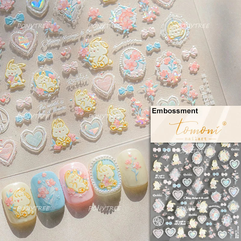Spring Living Peach Blossom Flower Branch Petal Antique Soft Relief Adhesive Chinese Characters Nail Art Sticker Manicure Decals (ONLINE ORDER ONLY)