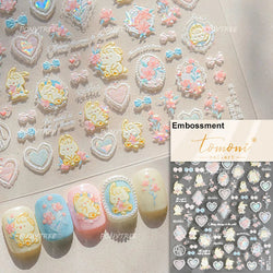 Spring Living Peach Blossom Flower Branch Petal Antique Soft Relief Adhesive Chinese Characters Nail Art Sticker Manicure Decals (ONLINE ORDER ONLY)