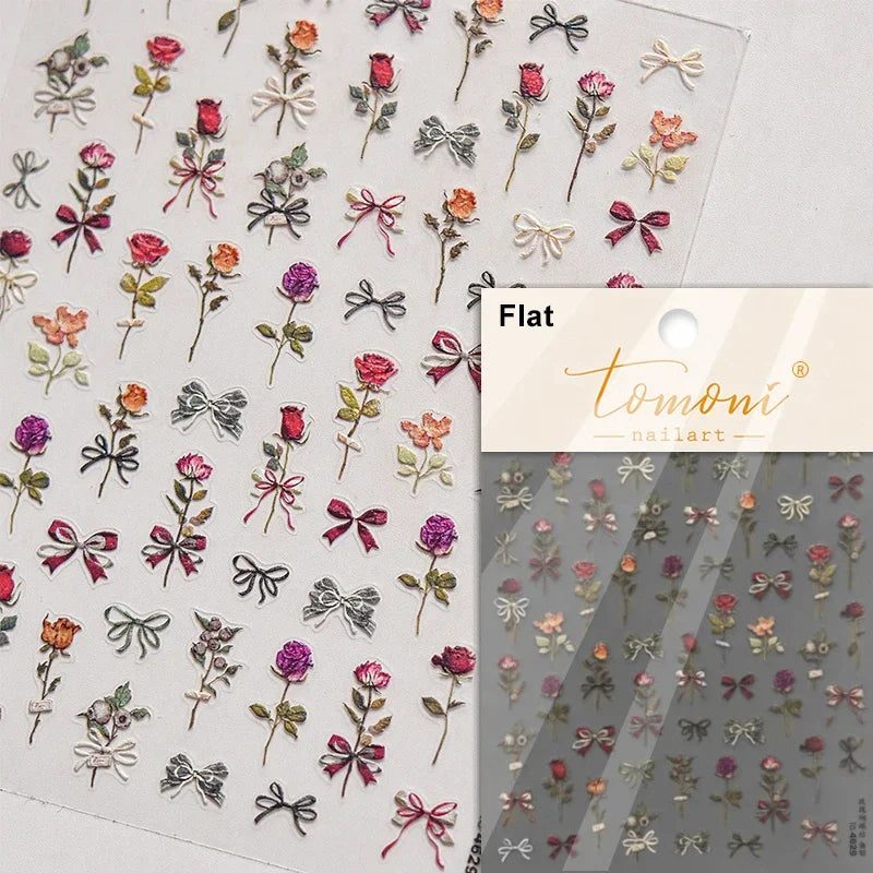 Romantic Candle Holder Lace Rambler Rose Pink Flower Bowknot Candlestick Ribbon Adhesive Nail Art Stickers Shiny Manicure Decals (ONLINE ORDER ONLY)