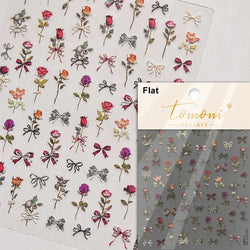 Romantic Candle Holder Lace Rambler Rose Pink Flower Bowknot Candlestick Ribbon Adhesive Nail Art Stickers Shiny Manicure Decals (ONLINE ORDER ONLY)