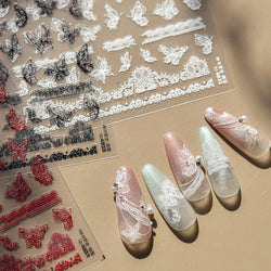 Lace Butterfly Hollow Out Fabric Romantic Flower Pattern Chic Adhesive Nail Art Sticker Rhinestone Manicure Decals Nail Supplies (ONLINE ORDER ONLY)