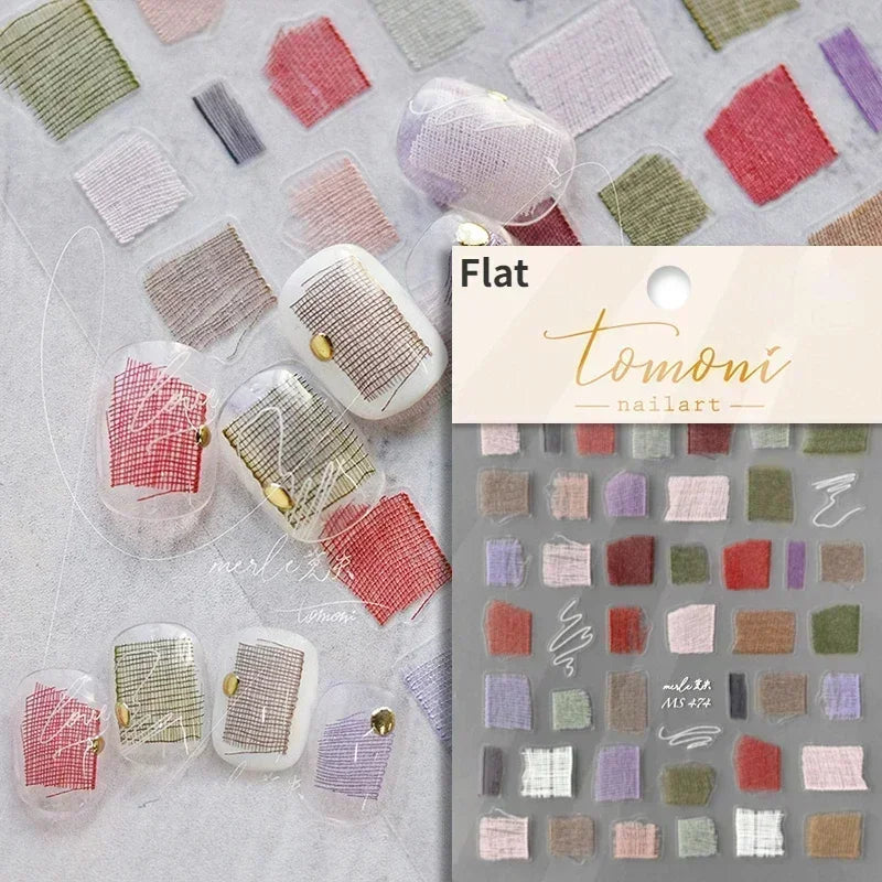 Geometric French Style Colorful Square Grid Rhombus Line Stripe Bowknot 3D Self Adhesive Nail Art Stickers Shiny Manicure Decals (ONLINE ORDER ONLY)