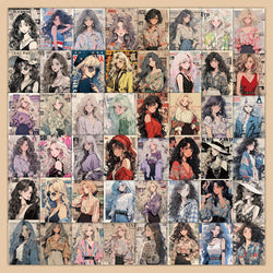Retro Fashion Girl Poster Stickers - 63PCS DIY Laptop Luggage Skateboard Decals (Online Order Only)