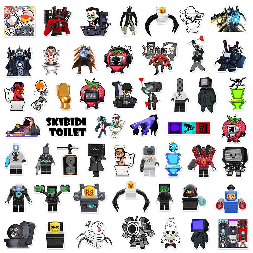 10/30/50/100PCS Skibidi Toilet Sticker Graffiti PVC Waterproof Notebook Laptop Fridge Bike Wall Funny Cartoon Decals Kids Toys (ONLINE ORDER ONLY)
