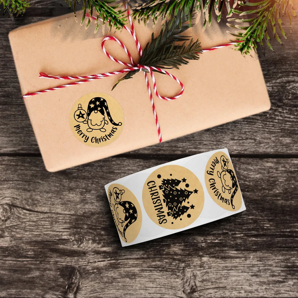 100-500pcs Brown Christmas Labels Sealing Sticker Aesthetic Kraft Paper Thank You Stationery Supply Decorative Scrapbook (ONLINE ORDER ONLY)