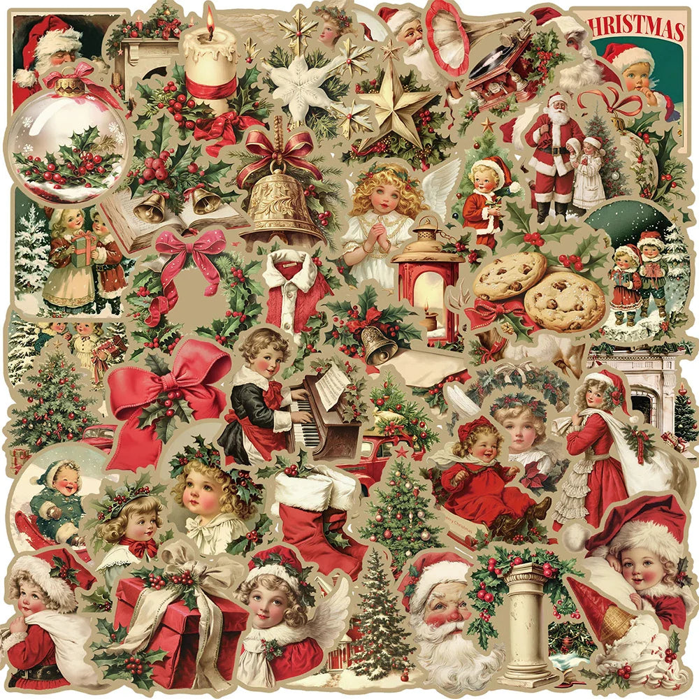 Retro Christmas Santa Stickers - 10/30/50pcs DIY Laptop Phone Suitcase Decor (ONLINE ORDER ONLY)