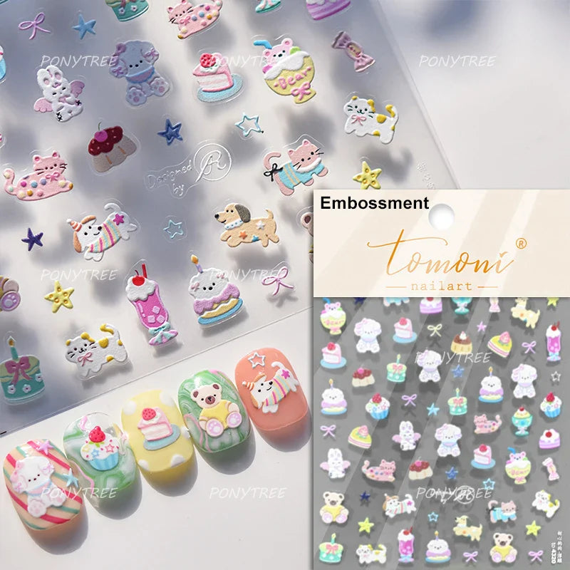 Cute Apple Fruit Dog Puppy Cat Kitten Adhesive Nail Art Sticker Charming Delicate Rhinestone Shiny Manicure Decals Nail Supplies (ONLINE ORDER ONLY)